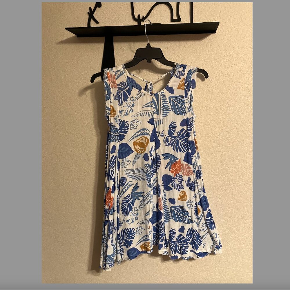 RAGA  Blue Tropical Print Sleeveless Raw Trim MiniDress - Size S